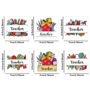 Set of 6 teacher graduation UV transfer stickers featuring pencils and apples for glass cups