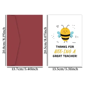 Tarjeta de agradecimiento para profesor con abeja y sobre rojo de 20,5x13,5 cm