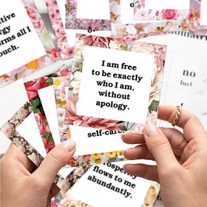 Set of 60 floral daily affirmation cards for women with inspirational quotes and patterns