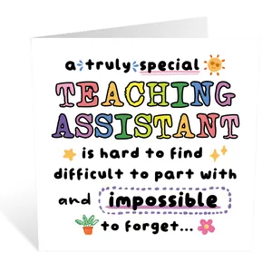 Funny square thank you card for teaching assistant with envelope and hand-drawn designs