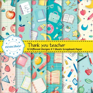 Aperçu détaillé de 12 papiers de scrapbooking aux motifs scolaires dessinés à la main