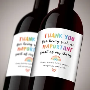 Funny wine bottle labels for Teacher Day with rainbow design and thank you message