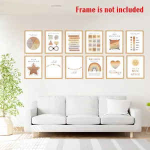 Set of 12 mental health posters featuring emotion wheels and breathing exercises for wall decor