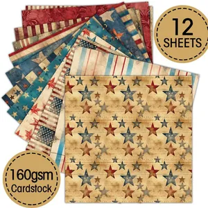 Detail of 12 vintage American flag themed 160gsm cardstock sheets for scrapbooking