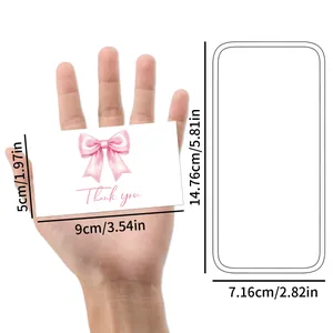 Detailed view of 9x5cm thank you card with pink watercolor bow and scale dimensions