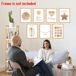 Set of 7 mental health posters with emotion wheel and affirmations for wall decor