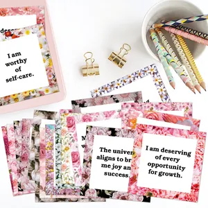 Floral daily affirmation cards for women with positive quotes and aesthetic stationery