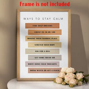 Framed mental health poster with ways to stay calm in warm Morandi tones for wall decor