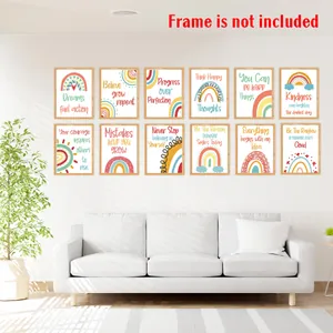 12er-Set Regenbogen Poster mit inspirierenden Zitaten für die Wanddekoration