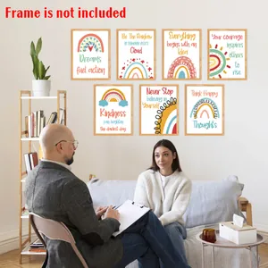 7er Set Regenbogen-Poster für mentale Gesundheit mit inspirierenden Sprüchen zur Wanddekoration