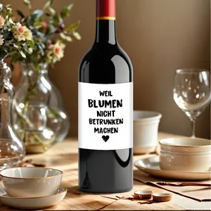 Set of 4 German wine bottle labels with black lettering for party and gift decoration
