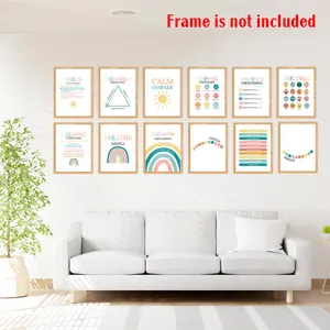 Set dettagliato di 12 poster sulla salute mentale con affermazioni positive sulla parete