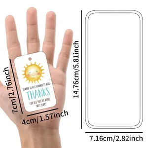 Summer teacher appreciation gift tags with sun motif and twine, 4x7cm paper labels
