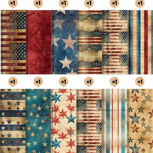 12 sheets of vintage American flag patterned background paper for July 4th scrapbooking