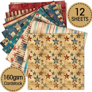 12 sheets of vintage 4th of July American flag cardstock set with 160gsm patterns