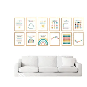 Set di 12 poster sulla salute mentale con cornici in legno per decoro positivo