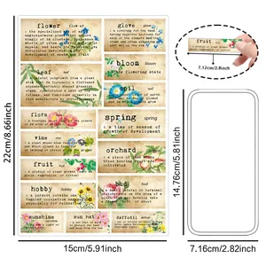 Retro botanical dictionary stickers set for waterproof decoration on water bottles and luggage