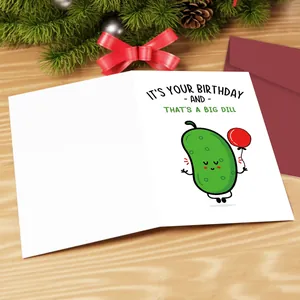 Tarjeta de Felicitación de Cumpleaños Humorística Con Sobre Divertido Pepinillo Animado Juego de Palabras Regalo de Fiesta