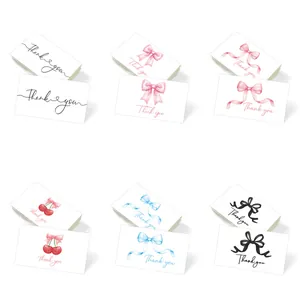 Minimalist Hand Drawn Bow Thank You Cards White Cardboard Greeting Message Cards For Small Business Wedding Party Gift Packaging