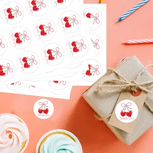 Round Cherry Heart Thank You Stickers For Gift Wrapping Sealing Decoration Labels Small Business Packaging Scrapbooking