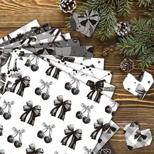 Black and white bow cherry patterned decorative craft paper for scrapbooking DIY projects