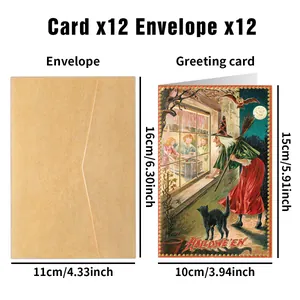 Lot de 12 cartes de vœux d'Halloween vintage avec illustrations rétro et enveloppes kraft
