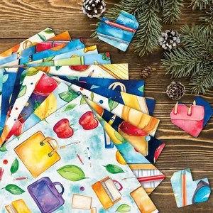 12 feuilles de papier scrapbooking Rentrée scolaire avec motifs aquarelle et pommes