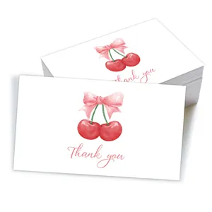 50-pack watercolor cherry and pink bow thank you cards for weddings and business events