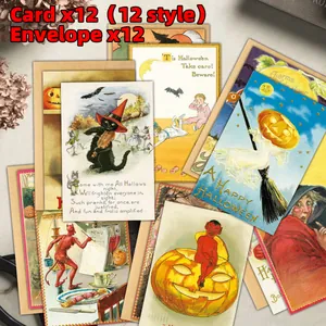 Lot de 12 cartes de vœux Halloween vintage avec enveloppes et illustrations rétro