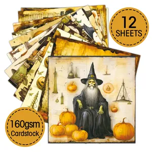 12 Blatt Vintage Halloween Scrapbook-Papier aus 160g/m² Cardstock mit Hexerei-Motiven