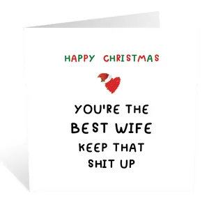 Funny Christmas card for wife with red heart graphic and humorous festive greeting