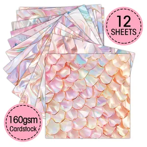 12 feuilles de papier cartonné rose perle pailleté 160gsm pour scrapbooking et DIY