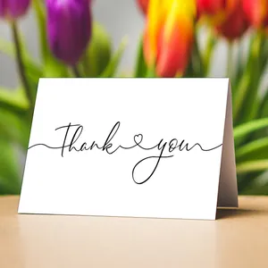 Biglietti di Auguri Thank You Bianchi Minimalisti Con Buste Kraft Scritta a Mano Cuore per Matrimonio Compleanno