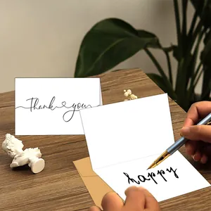 Set di 12 biglietti di ringraziamento bianchi minimalisti con buste in kraft e penna stilografica
