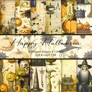 Vintage Halloween Scrapbook Materialpapier Mit Kürbis Zauberer Totenkopf Mustern Für DIY Journaling Dekorative Karton