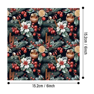 6x6 inch Christmas scrapbook paper with vintage holly leaves and red berry patterns