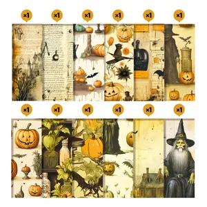 12 Blatt Vintage Halloween Scrapbooking-Papier mit Kürbis- und Zauberer-Mustern