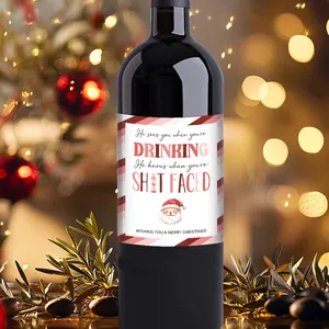 Waterdichte kerstetiketten voor wijnflessen met grappige Kerstman voor feestdecoratie