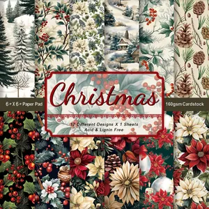 Christmas Scrapbook Paper Pad Vintage Berry Pinecone Snow Patterns Acid Lignin Free Cardstock For DIY Crafts Decoration