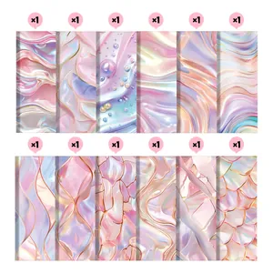 Lot de 12 papiers scrapbooking rose perle avec motifs ondulés irisés de rêve