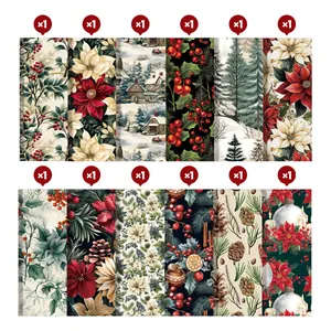 12-pack Christmas scrapbooking paper with holly berries, pine cones and winter house prints