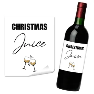 Dettaglio etichette vino Christmas Juice con bicchieri dorati glitterati decorativi