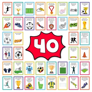 Set of 40 football trivia cards with colorful illustrations for party game activities