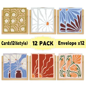 Dettaglio di 12 biglietti d'auguri Matisse vintage con buste e motivi floreali astratti