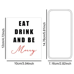 Afmetingen van de waterdichte kerstwijnfles sticker met de tekst Eat Drink and Be Merry