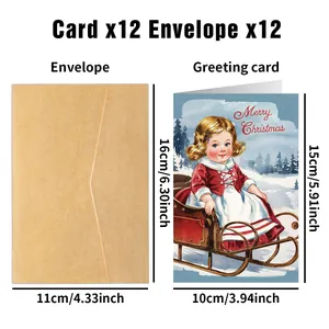 Set of 12 vintage Christmas cards with Santa and kraft envelopes for holiday greetings