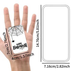 Halloween gift tags with spider web design and size dimensions shown in detail