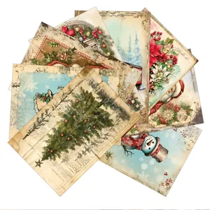 Set of 12 vintage Christmas wall collage posters featuring rustic holiday art prints