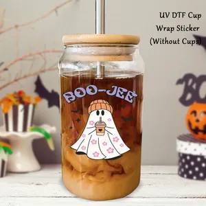 Adesivo UV DTF di Halloween con simpatico fantasma Boo-jee per decorazione bicchieri
