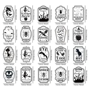 Colección detallada de 20 etiquetas vintage de Halloween con ilustraciones de terror